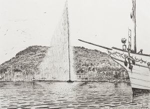 Geneva Fountain and Bow of Pleasure Cruiser, 2011 by Vincent Alexander Booth